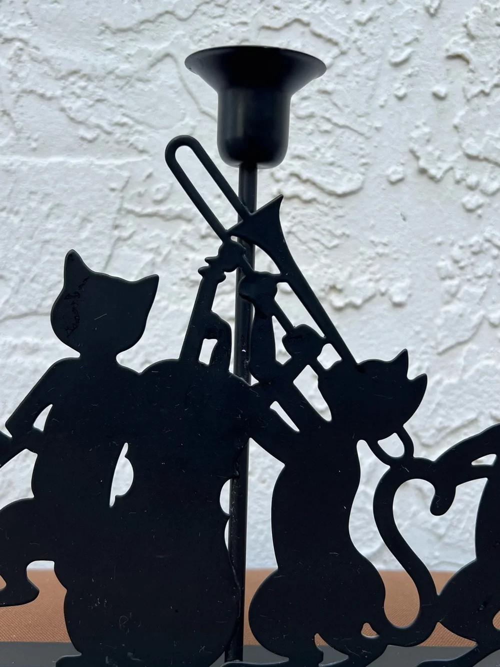 Vintage Penco Black Metal Cat Jazz Band 3 Taper Candelabra Decor / Cat Lover EUC